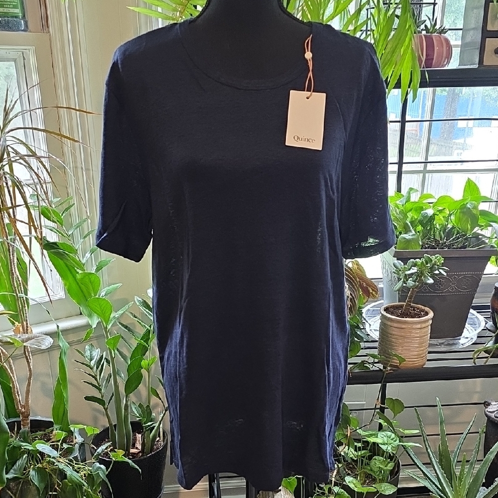 Quince Navy Short Sleeve European Linen Tee